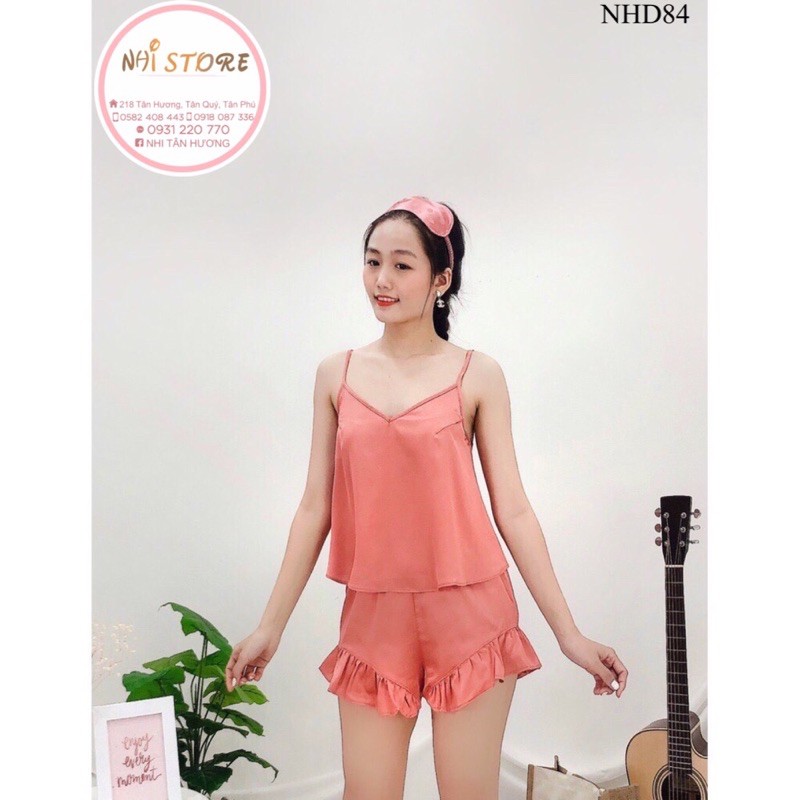 [FREESHIP 50K] [GIÁ SỐC] BỘ NGỦ 2 DÂY LỤA SATIN NHISTORE QUẦN LAI  BÈO  TẶNG  KÈM BỊT MẮT ĐÁNG YÊU FREESIZE DƯỚI 60KG