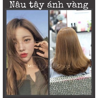 thuốc nhuộm tóc nâu tây ánh vàng +tặng oxy trợ