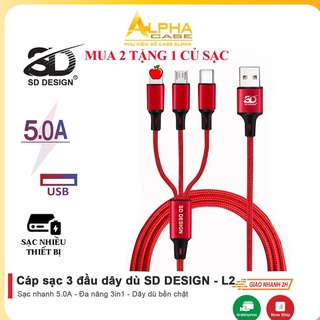 Cáp Sạc 3 Đầu L2 SD Design đa năng 3in1-Micro-Type C Dây Dù Sạc cho Samsung Oppo Xiaomi IP