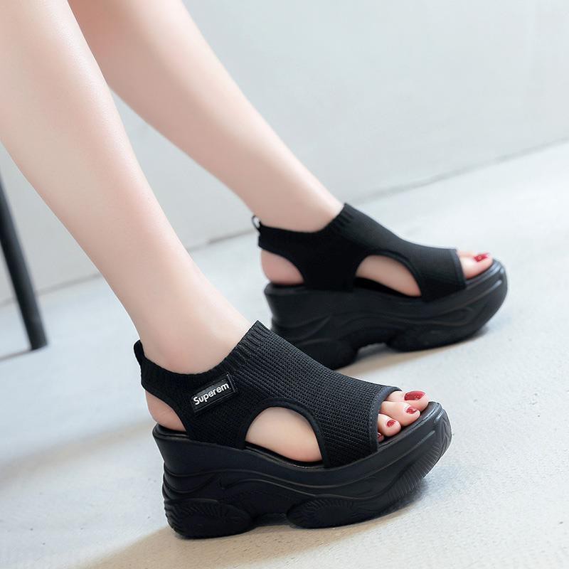Giày sandal nữ đế dày màu đỏ lưới siêu cháy mùa hè kiểu mới bánh bông lan thời trang kết hợp tất cả tăng trong cổ tích