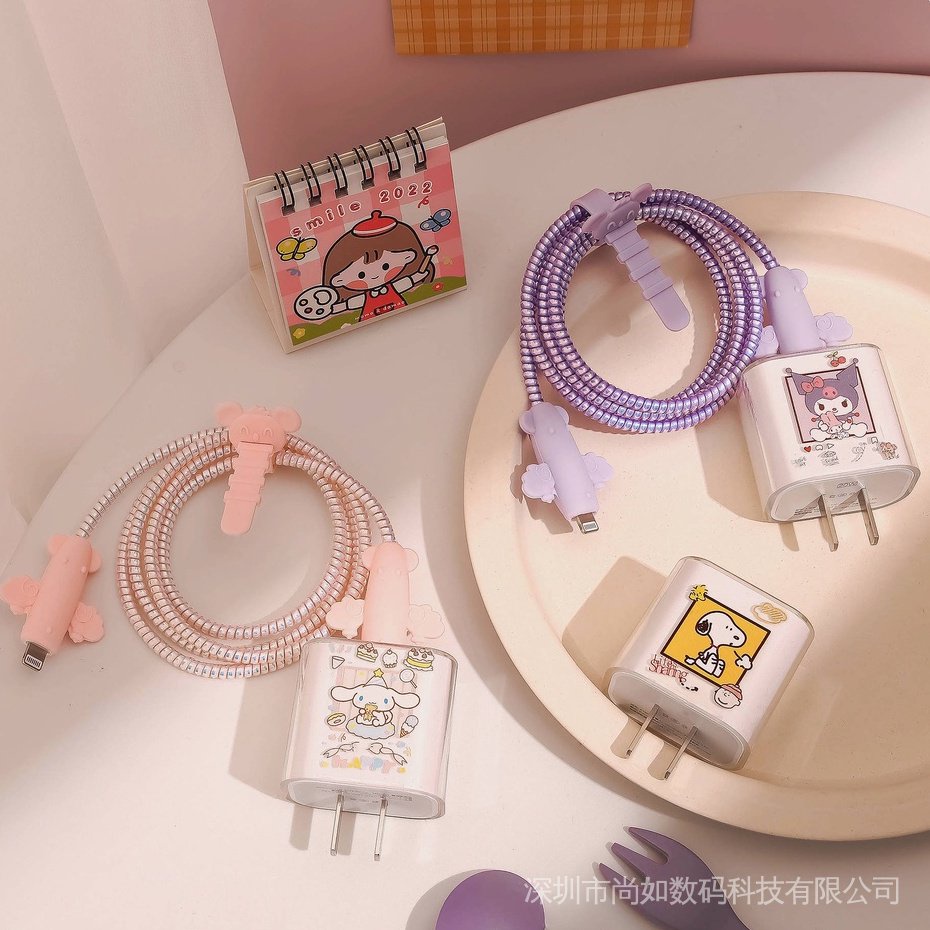 Hộp Bảo Vệ Dây Cáp Sạc Nhanh 18/20W Hình Melody Màu Hồng Dạ Quang Dễ Thương Kiểu Nhật Hàn