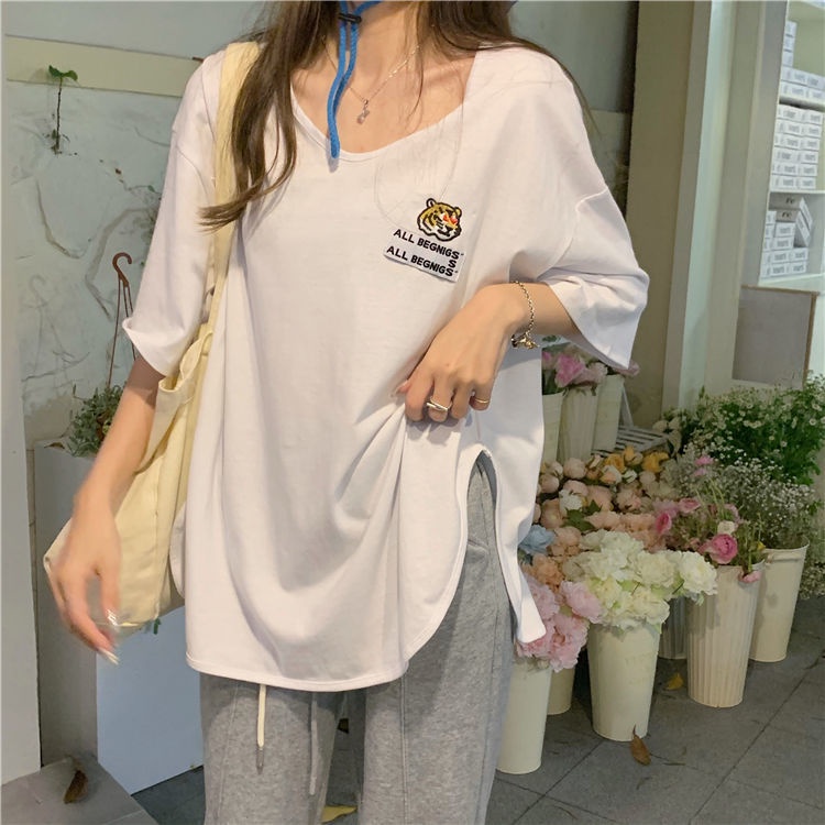 Áo Thun Ngắn Tay Thêu Họa Tiết Hổ Thời Trang Mùa Hè Hàn Quốc 2022 Dành Cho Nữ