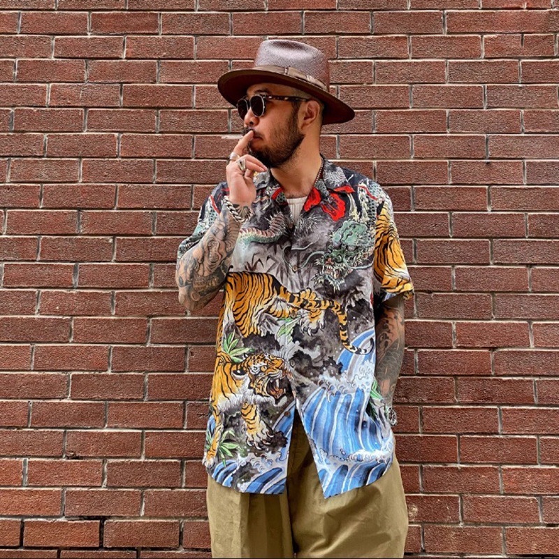 Bán Chạy Nhất WAC &amp; Arian Áo Sơ Mi Ngắn Tay In Hình Rồng Hổ Kích Thước Lớn Cho Nam Và Nữ