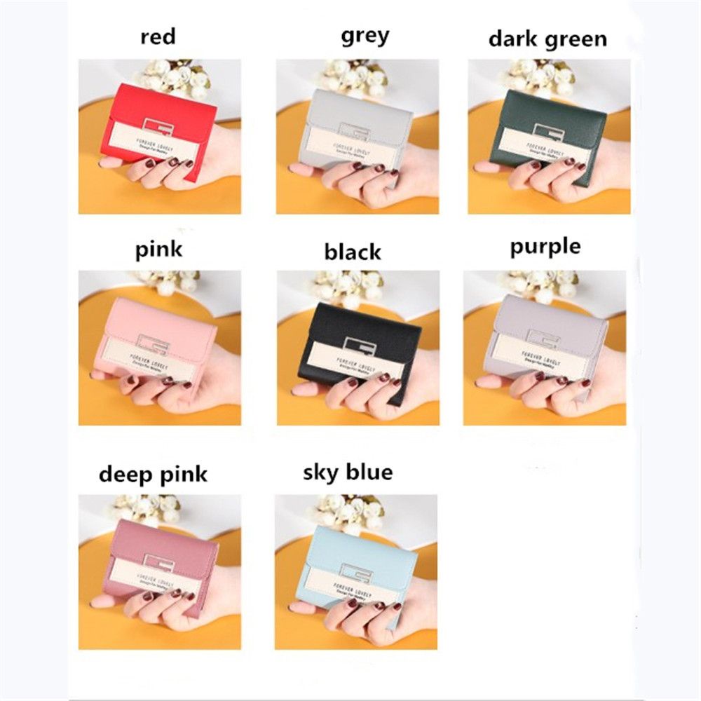 Ví Da Pu Mini Dạng Gập Ba In Chữ Nhiều Màu Thời Trang Cho Nữ