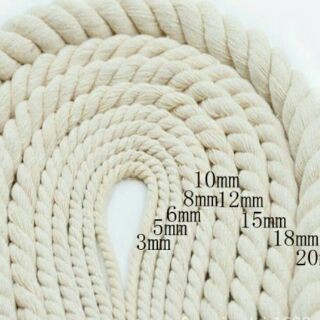 Dây thừng, dây trang trí, dây cotton Macrame xoắn size 5-7-10mm