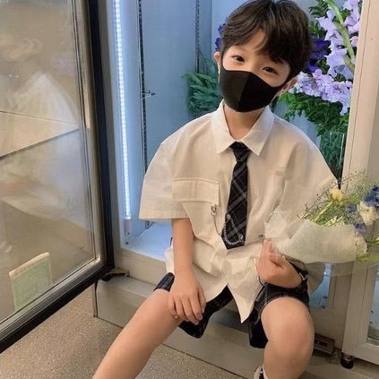 Set sơ mi ngắn tay mix short kèm Cà Vạt cho bé S926