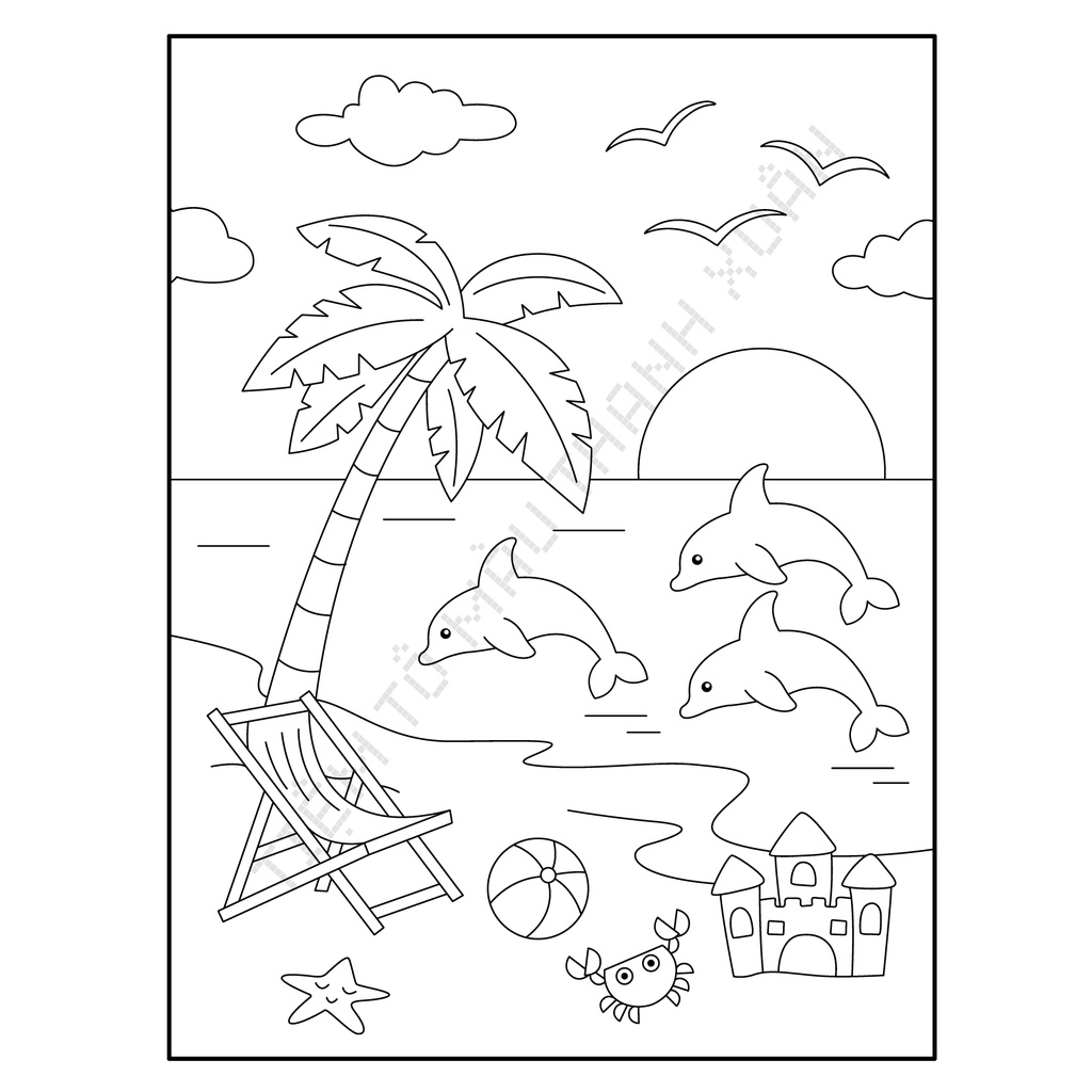 Set 10 Tờ Tranh Tô Màu Hình Cá Heo Dolphin Tô Màu Sáp, Màu Chì - Tiệm Tô Màu Thanh Xuân