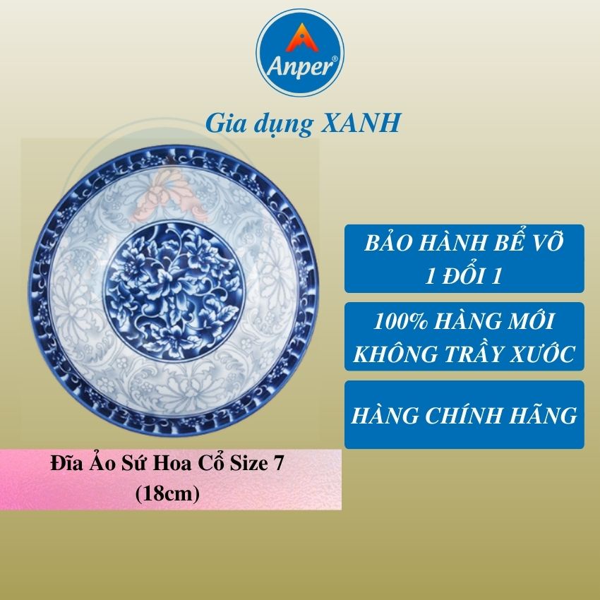 Đĩa sứ ANPER 15 18 25 30 cm nhật hàn dĩa sâu lòng đựng thức ăn hàng chính hãng