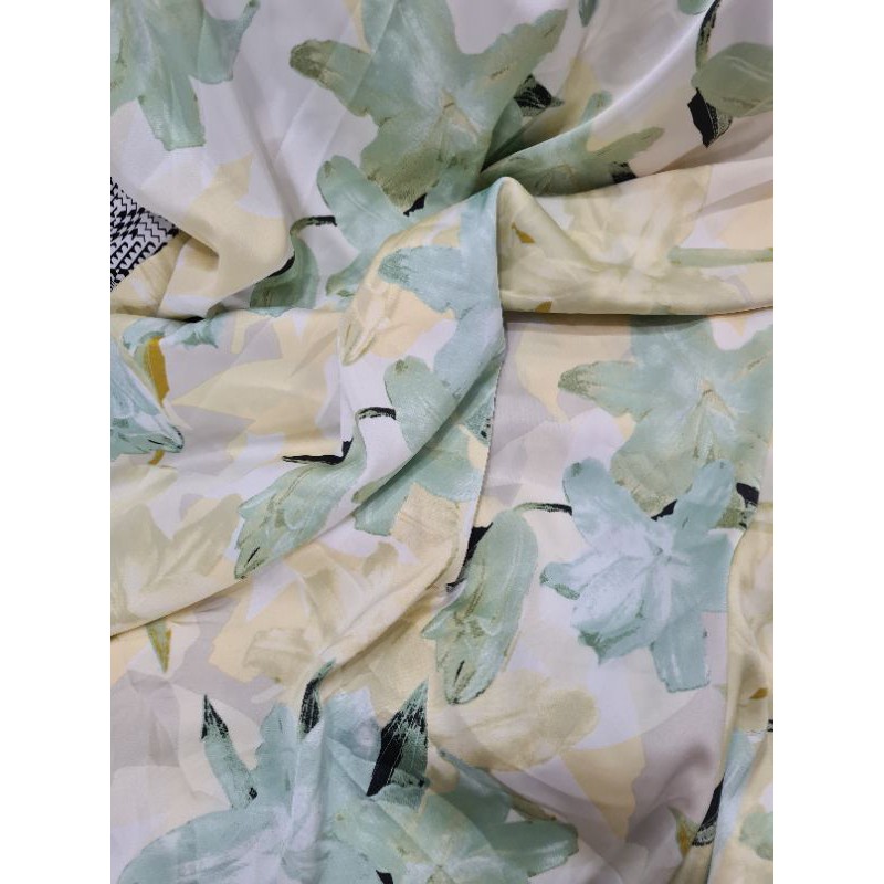 vải lụa satin hoa 3D màu cốm