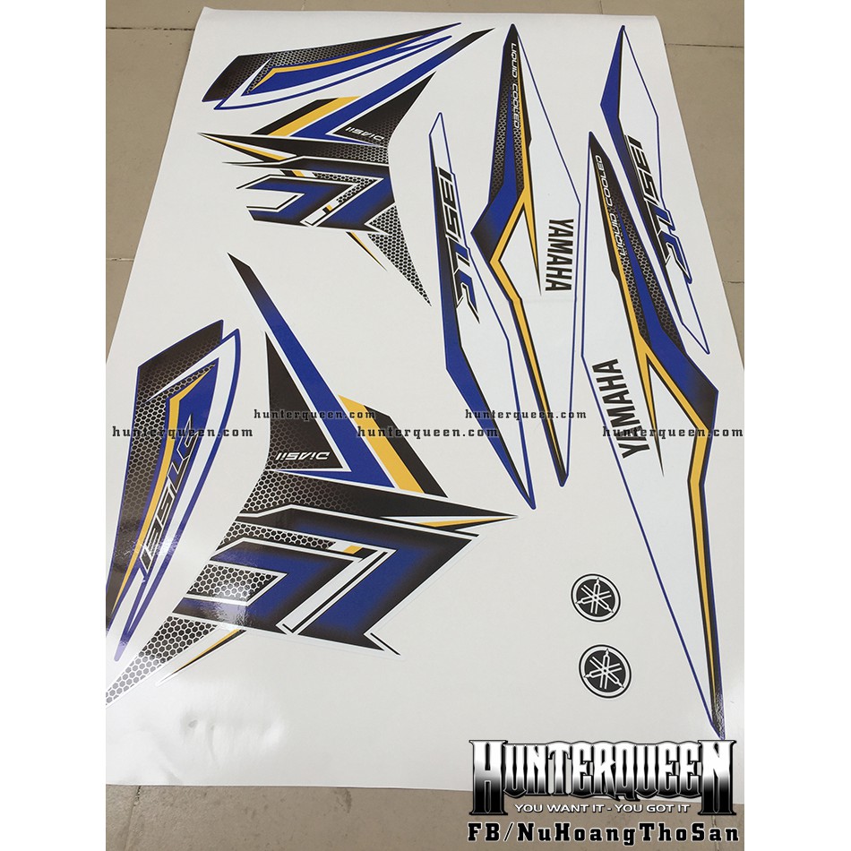 Tem rời Exciter 135, đời 2011-2014. Decal LC tổ ong, dán xe xanh GP + bửng trước màu trắng