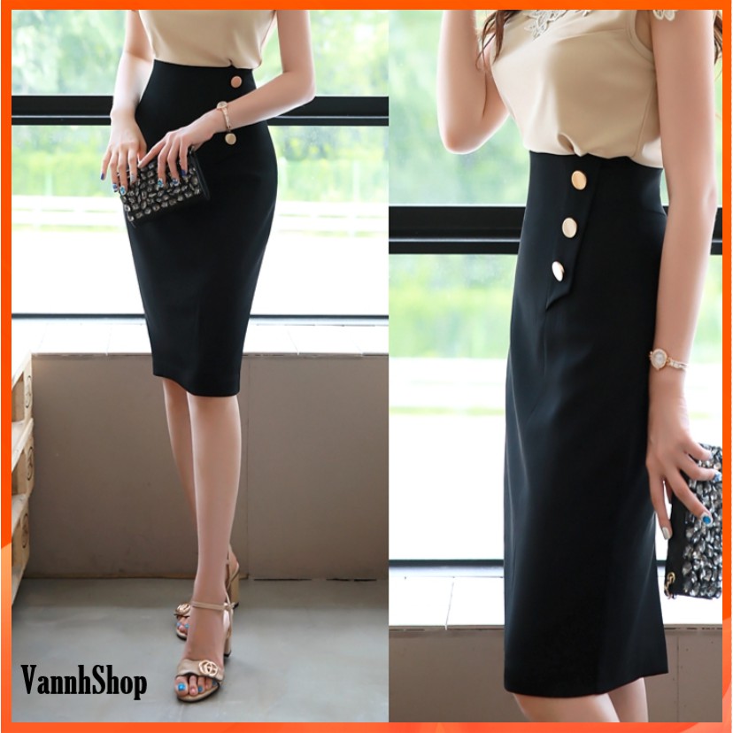Chân  váy bút chì  Váy đẹp thiết kế cao cấp màu đen chất liệu vải nhập co giãn tốt MS01 VannhShop