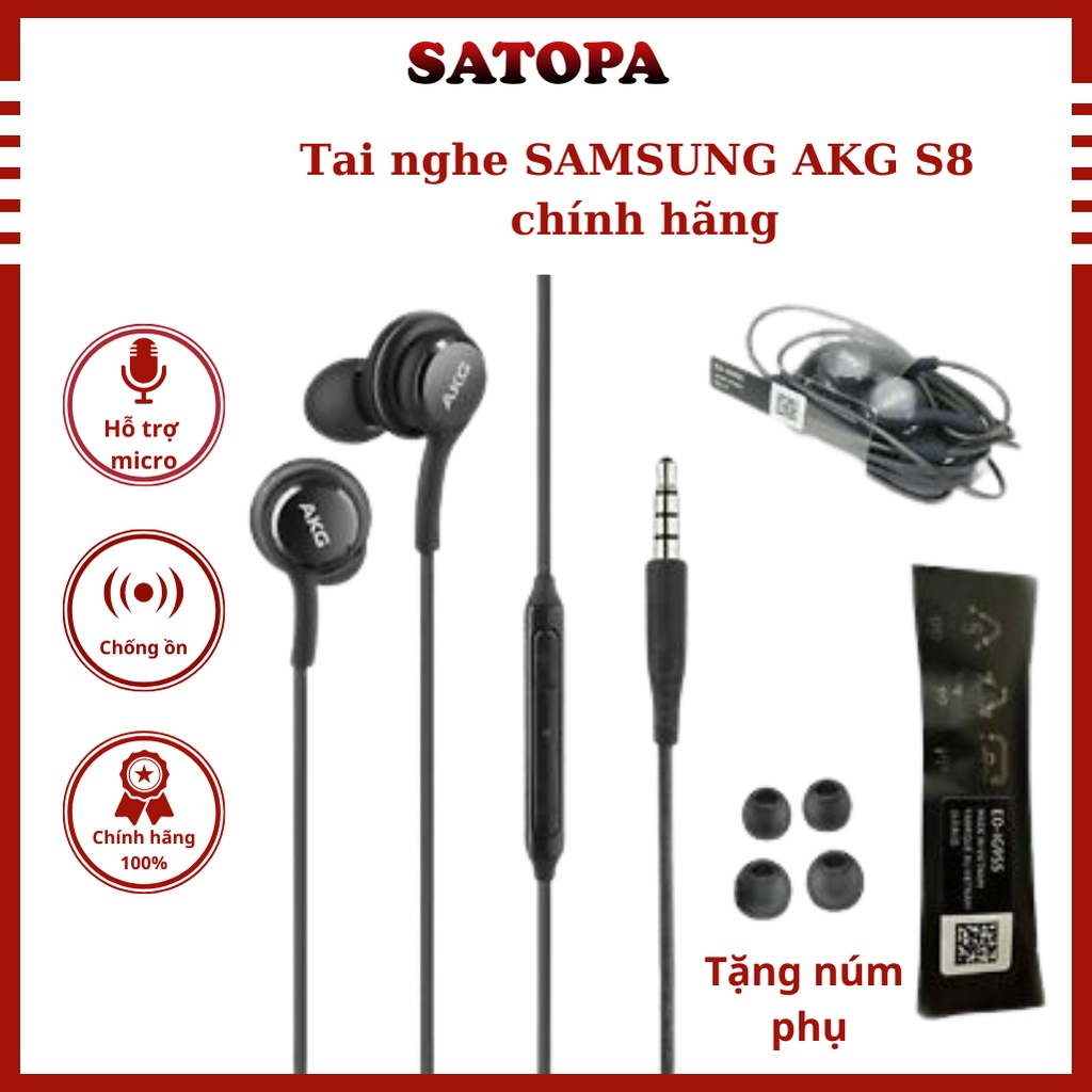 Tai nghe có dây SAMSUNG AKG Note8, Tai nghe nhét tai chính hãng jack 3.5 có micro chống ồn tăng giảm âm lượng - SATOPA