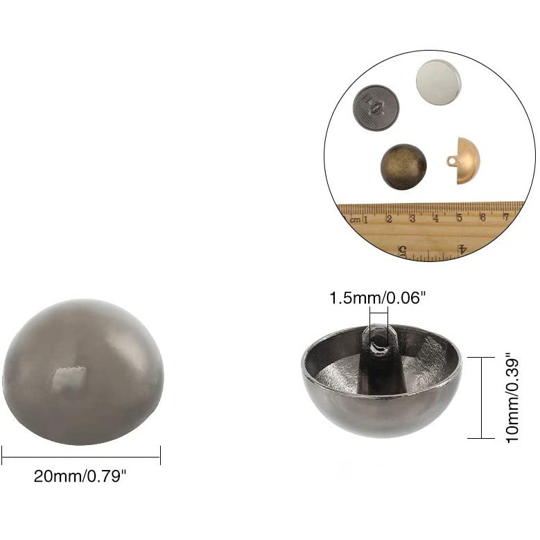 Cúc kim loại cao cấp, hình cầu, chân cao, phù hợp áo vest nam và nữ, quần tây, áo khoác măng tô, áo khoác dạ 2cm