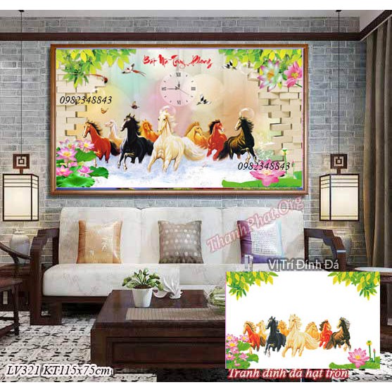 Tranh đính đá đồng hồ mã đáo thành công KT:115x75cm, Tranh gắn đá khách tự đính