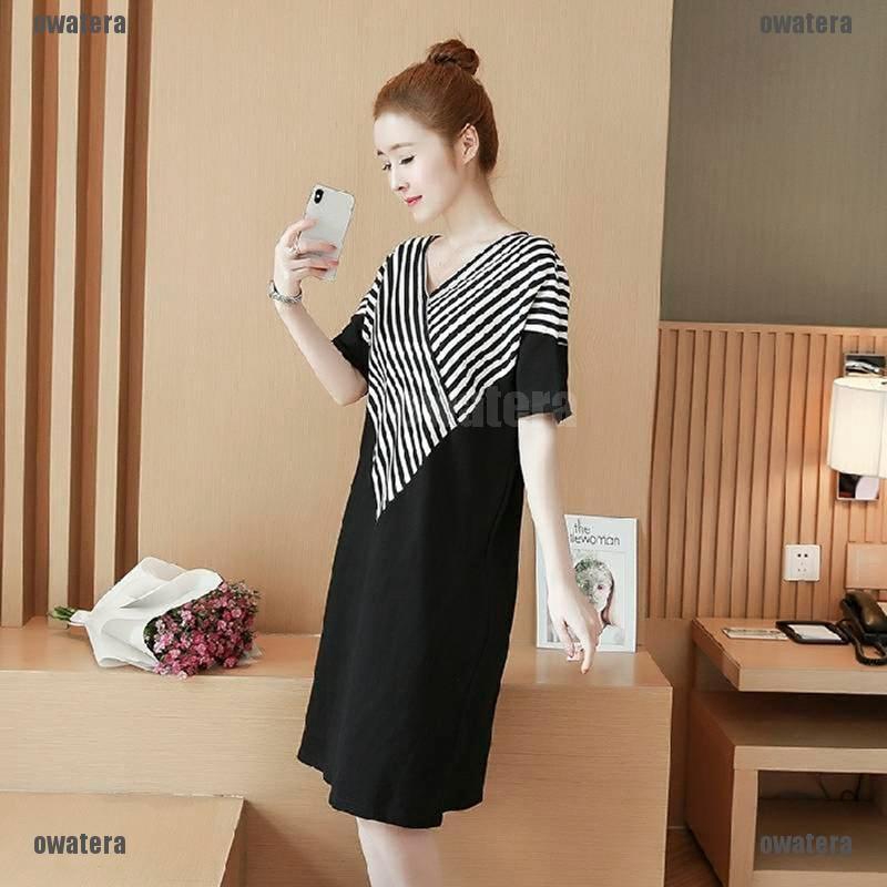 👗KIỀU DIỂM👗Plus Size Womens Dress Summer Loose Striped V Neck Slim Casual Midi Dress M-4XL | BigBuy360 - bigbuy360.vn