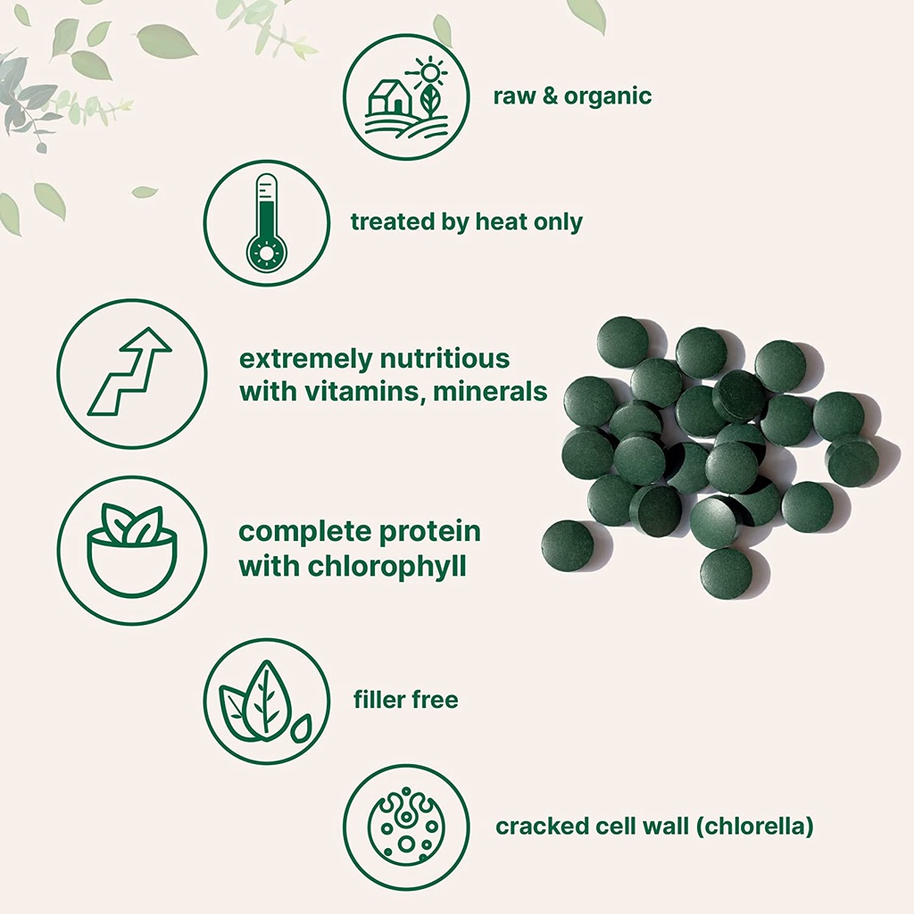 Viên tảo spirulina và chlorella hữu cơ Micro Ingredients 720v