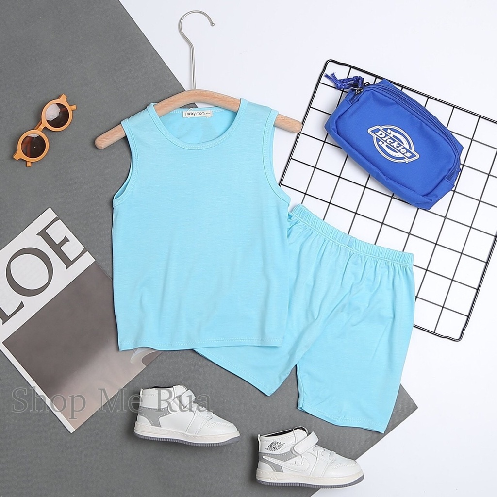 Đồ Bộ quần áo ba lỗ cho bé trai bé gái trơn xuân hè. Hàng Minky Mom. Cả bộ quần áo , bé 9-27kg. BL14