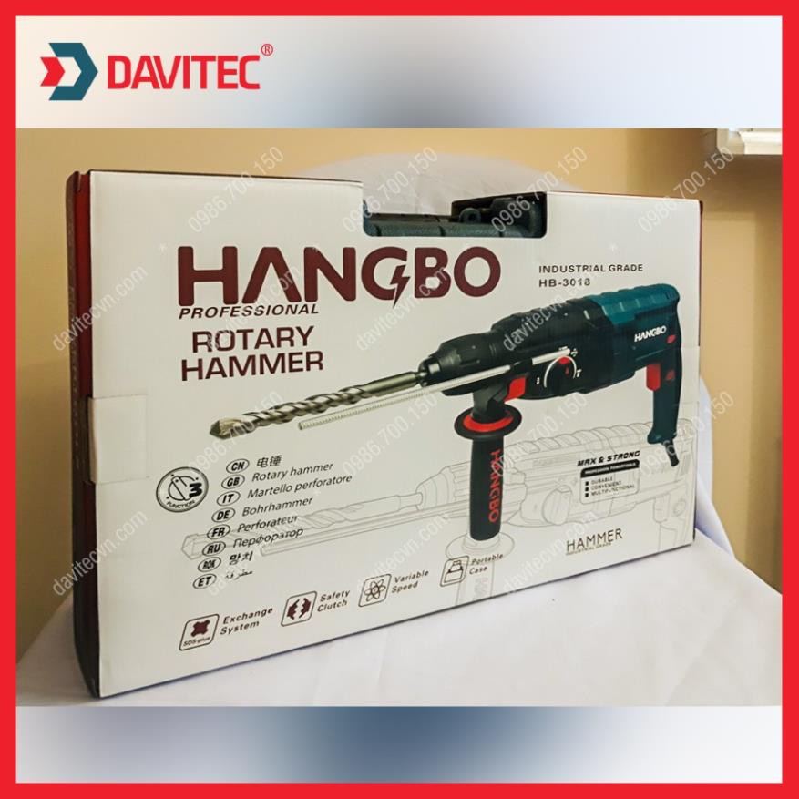 Máy khoan, đục bê tông 3 chức năng HB-3018 HANGBO (800W) - Hàng chính hãng, tặng kèm mũi khoan