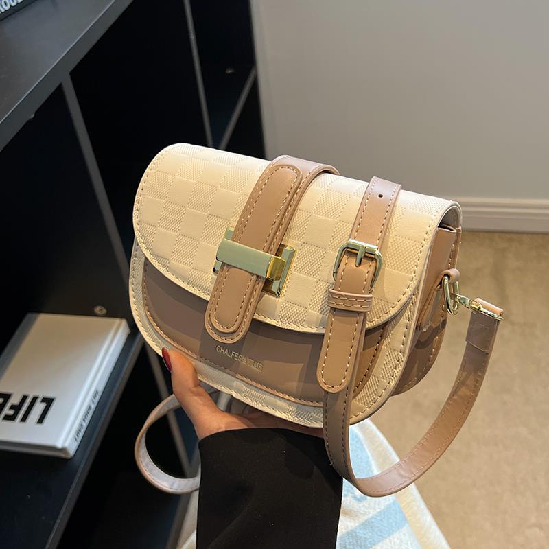 IELGY Túi Đeo Chéo Màu Sắc Tương Phản Họa Tiết Sọc Caro Cho Nữ