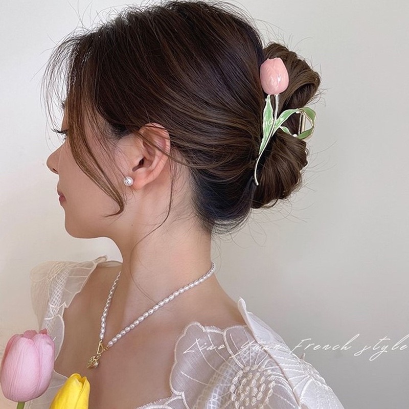 Kẹp tóc hoa tulips kẹp tóc kim loại khí chất hình bông hoa phong cách Hàn Quốc thanh lịch nhẹ nhàng