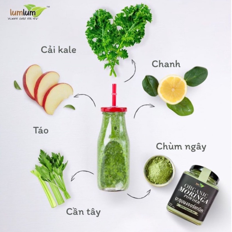 [ HỮU CƠ] Bột Chùm ngây Hữu cơ Lumlum 150g Làm detox, cháo, sinh tố cho bé