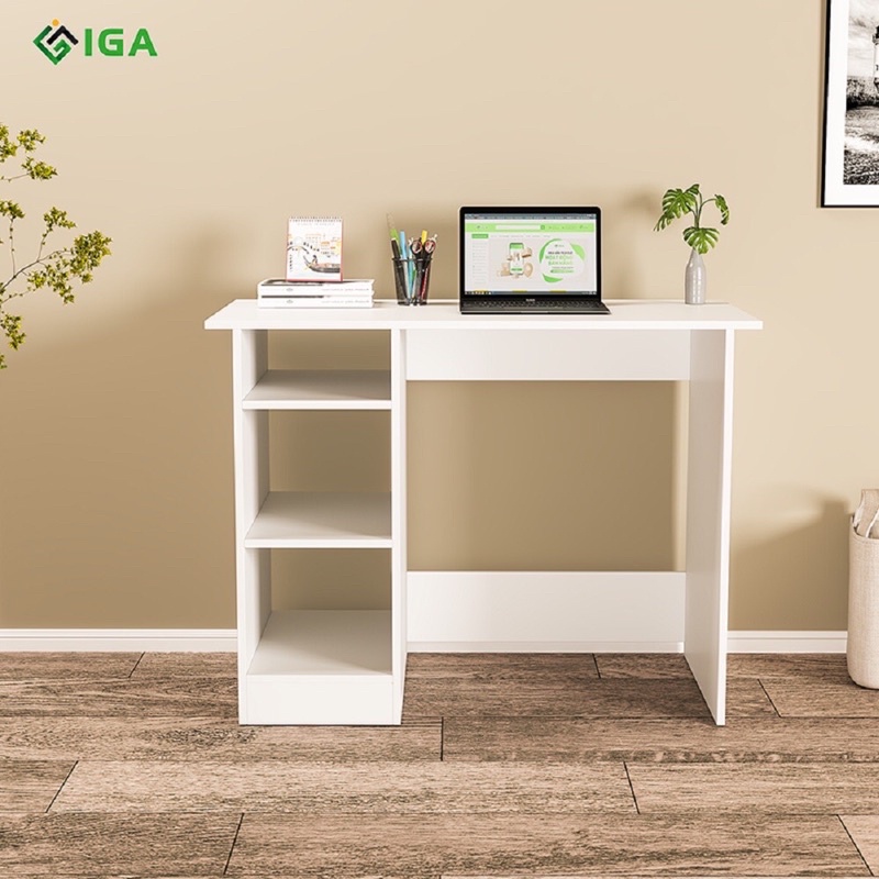 bàn học , bàn làm việc chống gù lưng kết hợp kệ sách màu trắng GP228.01
