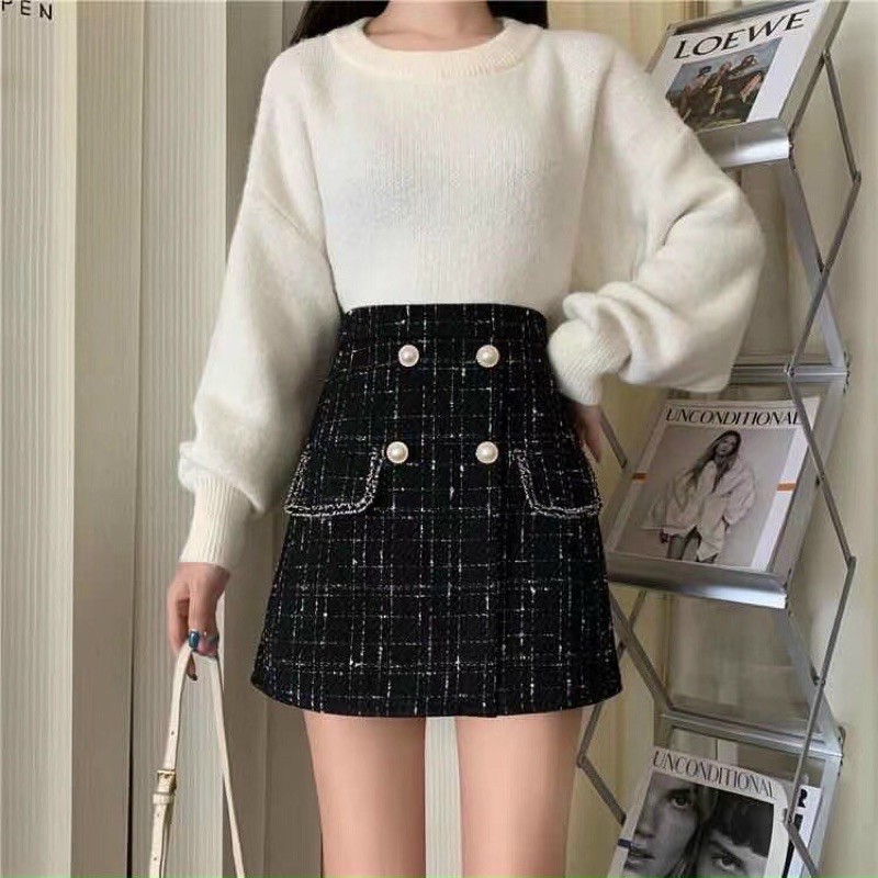 Chân váy dạ Tweed 4 khuy 2 túi nắp | BigBuy360 - bigbuy360.vn