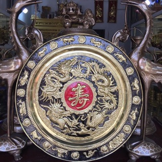 Tranh- mâm đồng chữ Thọ- 12 con giáp