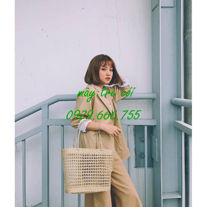 Túi cói xách tay || Làn cói đi chợ kiểu đan mắt cáo
