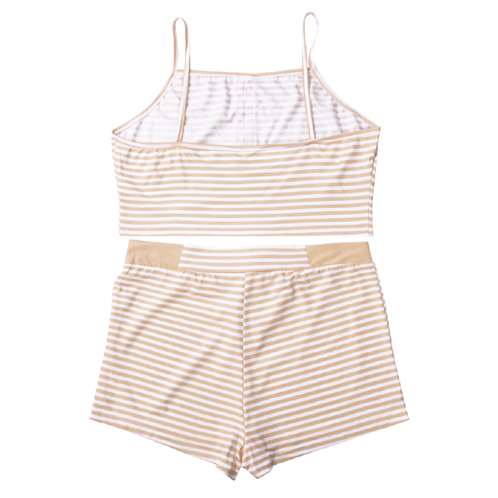 Bộ đồ ngủ áo hai dây + quần ngắn kẻ sọc cho nữ