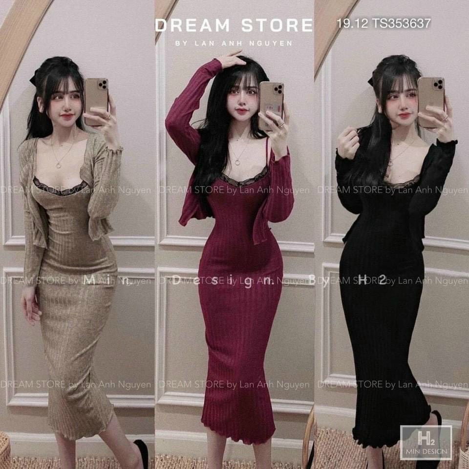SET ĐẦM HAI DÂY ÔM BODY KÈM ÁO KHOÁC CARDIGAN