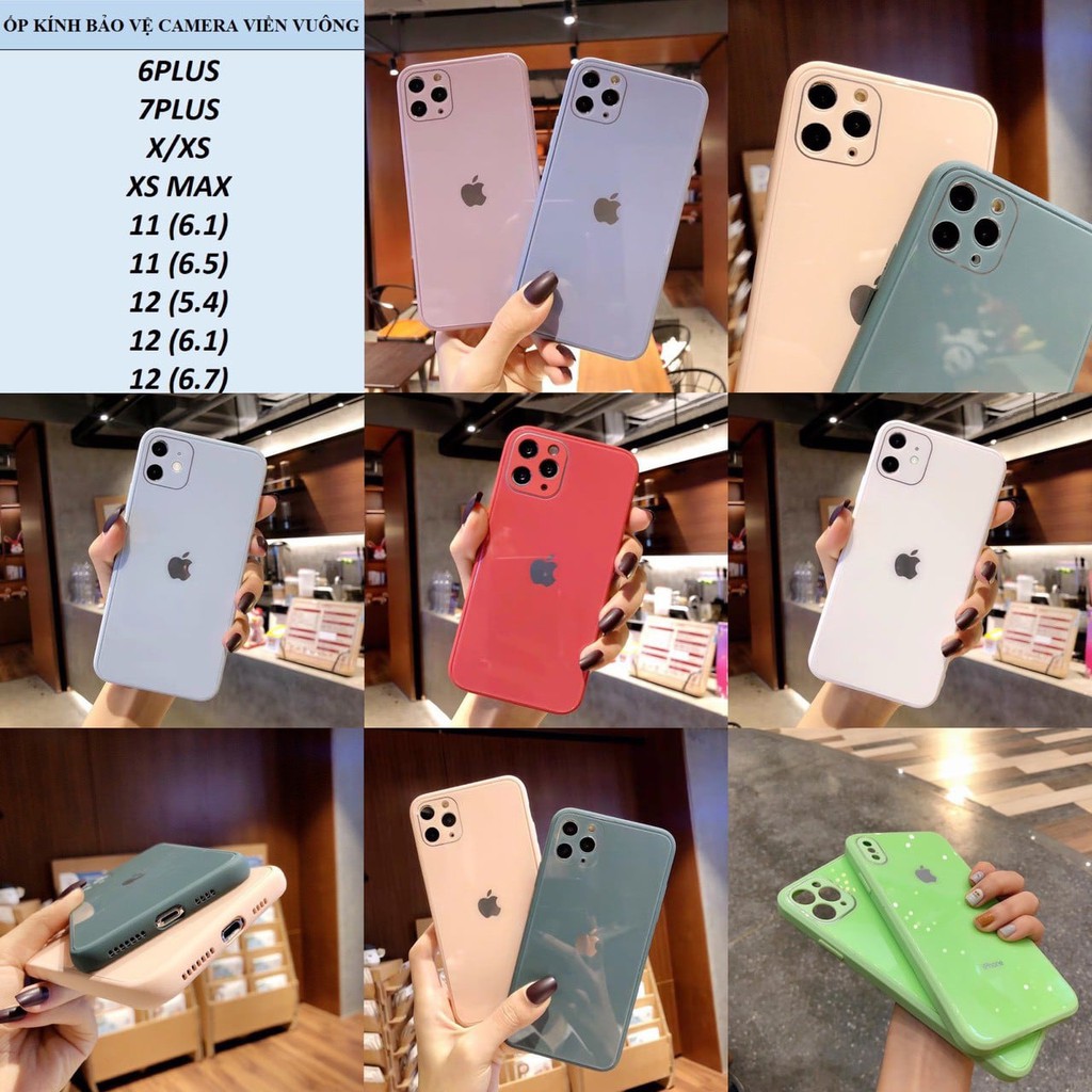 Ốp Lưng Kính Viền Vuông Giả iphone 12  mặt  cường lực viền dẻo cùng màu với lưng máy Iphone 6p đến 11Promax | BigBuy360 - bigbuy360.vn