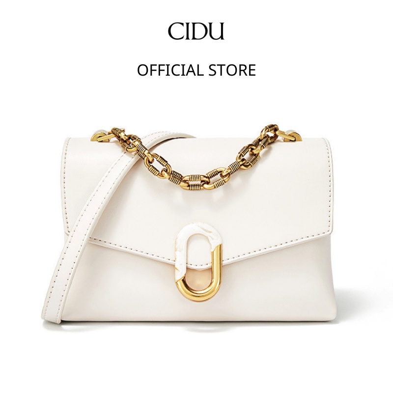 Túi Đeo Chéo Da Mịn Quai Xách Xích Thời Trang Hai Màu Đen Trắng Khóa Kim Loại Dễ Phối Đồ Cidu CD29