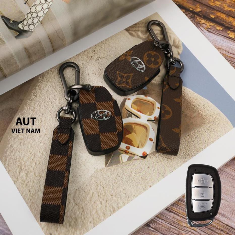 Bao da chìa khóa Smartkey Hyundai Tucson I10 handmade da thật cao cấp