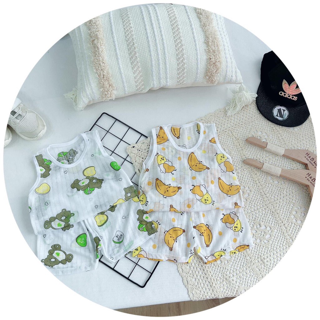 Đồ bộ quần áo ba lỗ cho bé trai và bé gái chất cotton giấy AM245 - quần áo trẻ em từ sơ sinh đến 16kg