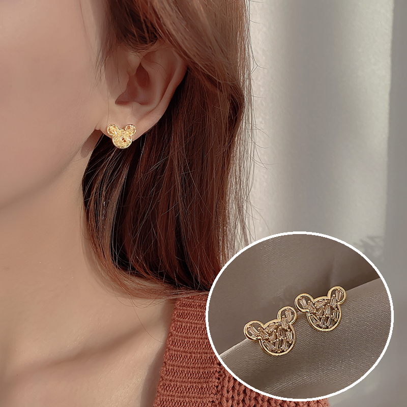 Khuyên Tai Hình Chuột Hoạt Hình Đính Đá Lấp Lánh Phong Cách Hàn Quốc