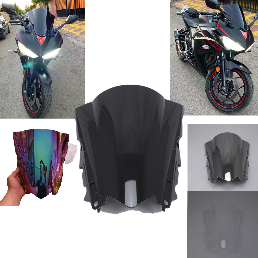 REALZION R3 R25 2013 2018 Windshield Modified Front Windshield WindScreen Wind Deflector for Yamaha yzfR3 yzf25 2017 R 25 R 3 2016