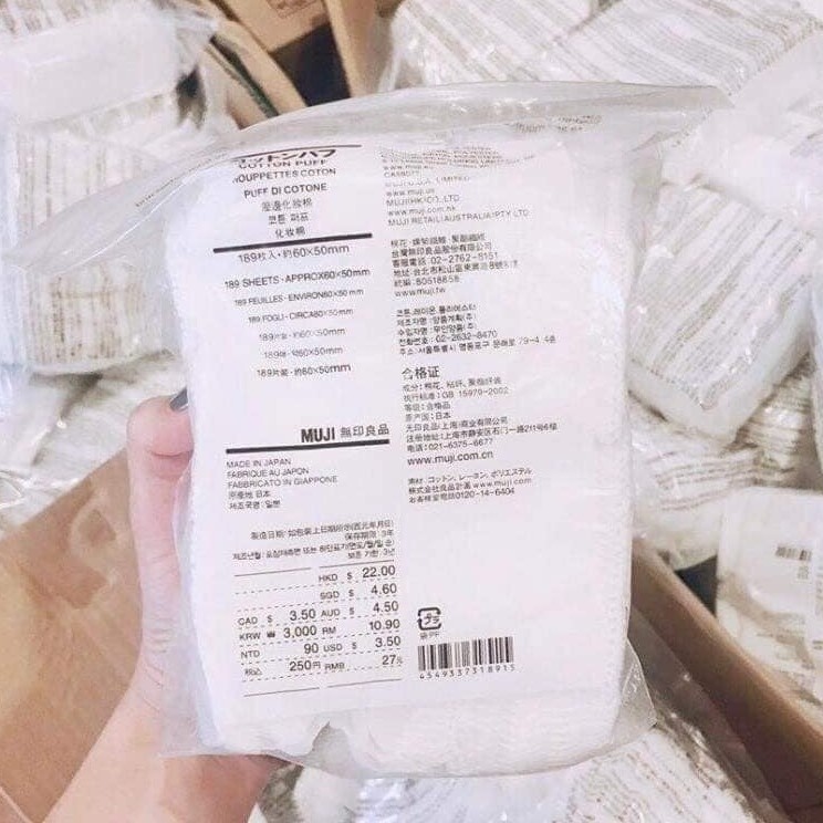 Bông Tẩy Trang Muji Cotton Nhật Bản - Bông Tẩy Trang Hữu Cơ 189 Miếng