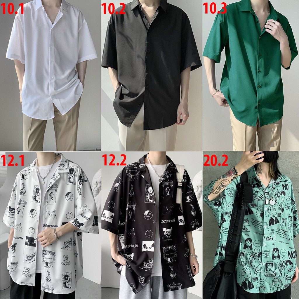 Áo sơ mi nam nữ đều mặc được kiểu tay lỡ form rộng hình họa tiết, áo sơ mi unisex, áo sơ mi in hình cực hot