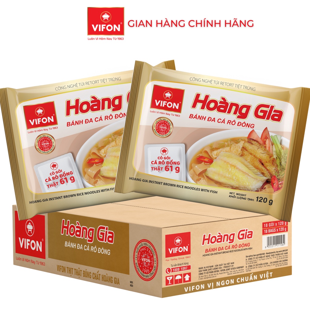 Thùng 18 Bánh Đa Cá Rô Đồng HOÀNG GIA VIFON (120gr / Gói)