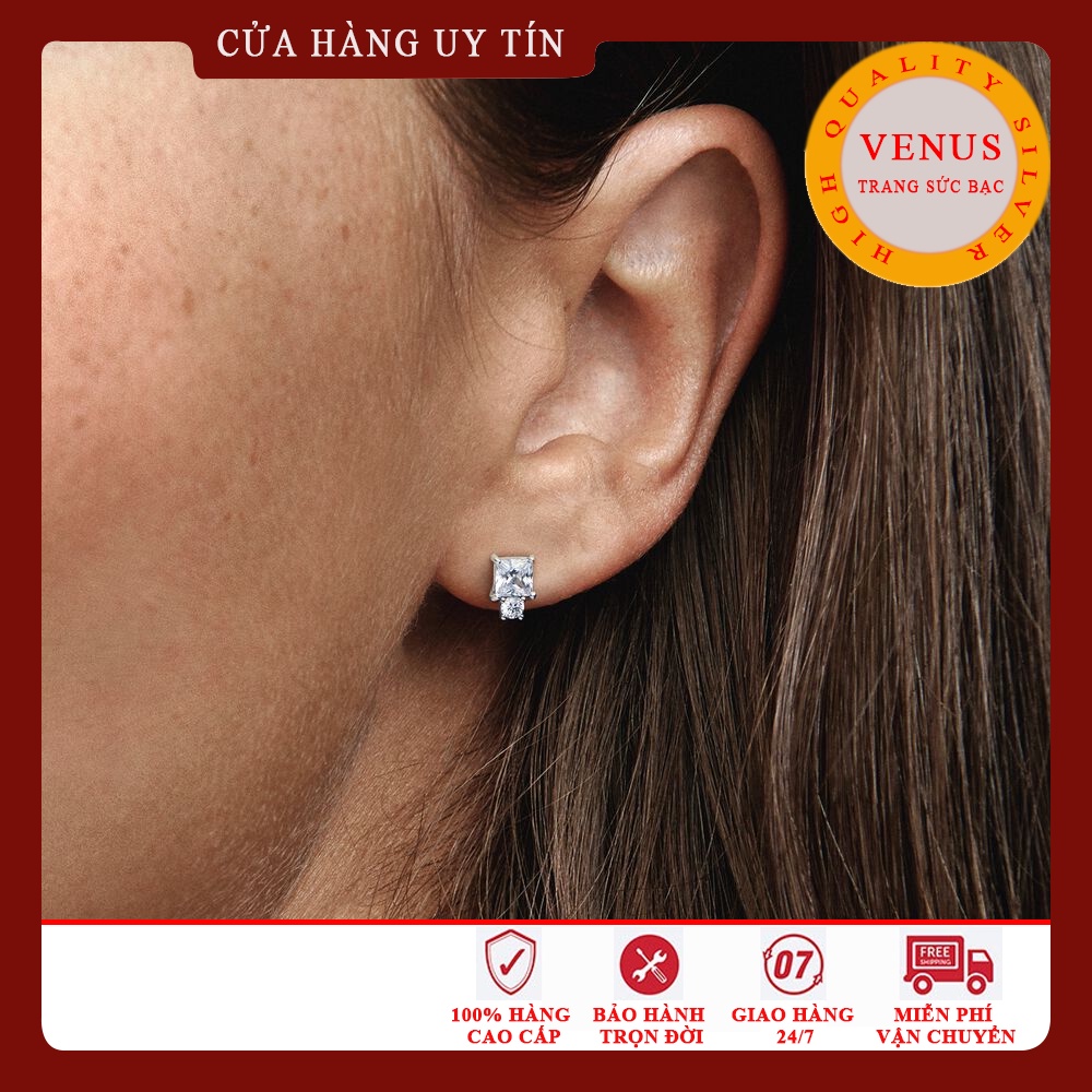 Khuyên tai đá vuông bạc 925 cao cấp- Mã sản phẩm VENUSB2