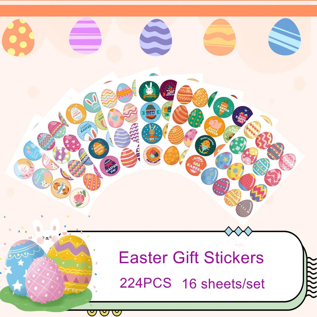 PISTA Set 16 Sticker Dán Tường Họa Tiết Thỏ Phục Sinh Dễ Thương Bắt Mắt