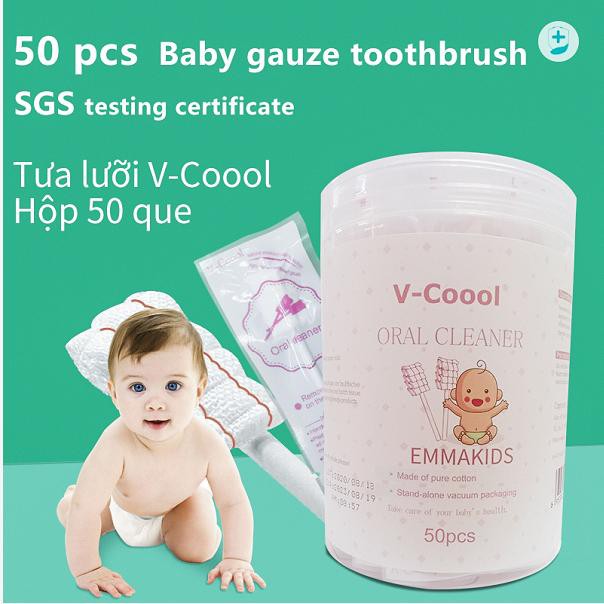 EMMAKIDS - Que gạc tưa lưỡi vcool hộp 50 que vệ sinh khoang miệng cho trẻ sơ sinh