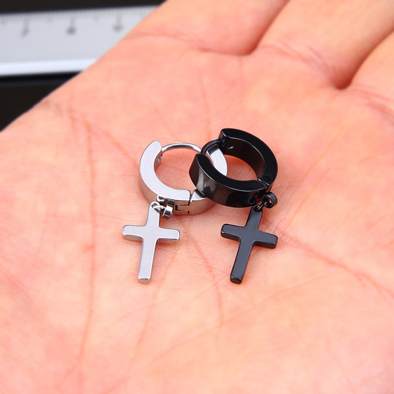 Khuyên Tai Nam Nữ Hình Chữ Thập Phong Cách Hip Hop