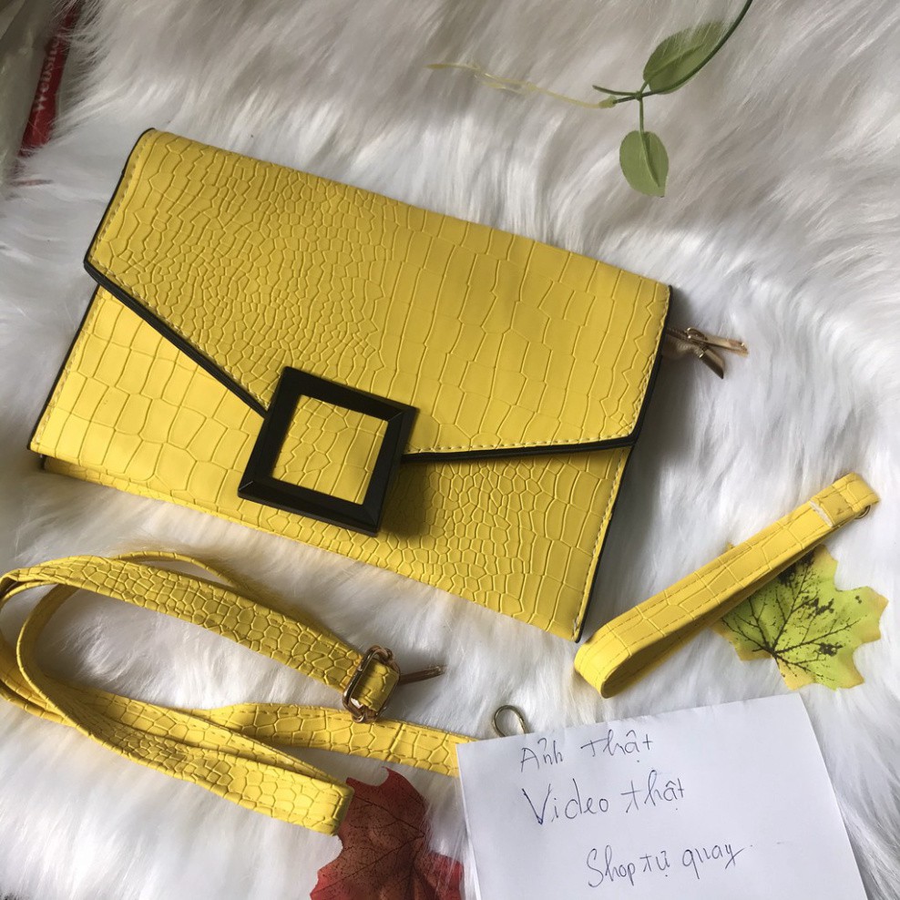 Cluth cầm tay ví cầm tay ví dự tiệc khóa vuông da rằn Hadas CLUTHVUONG02 + ảnh thật