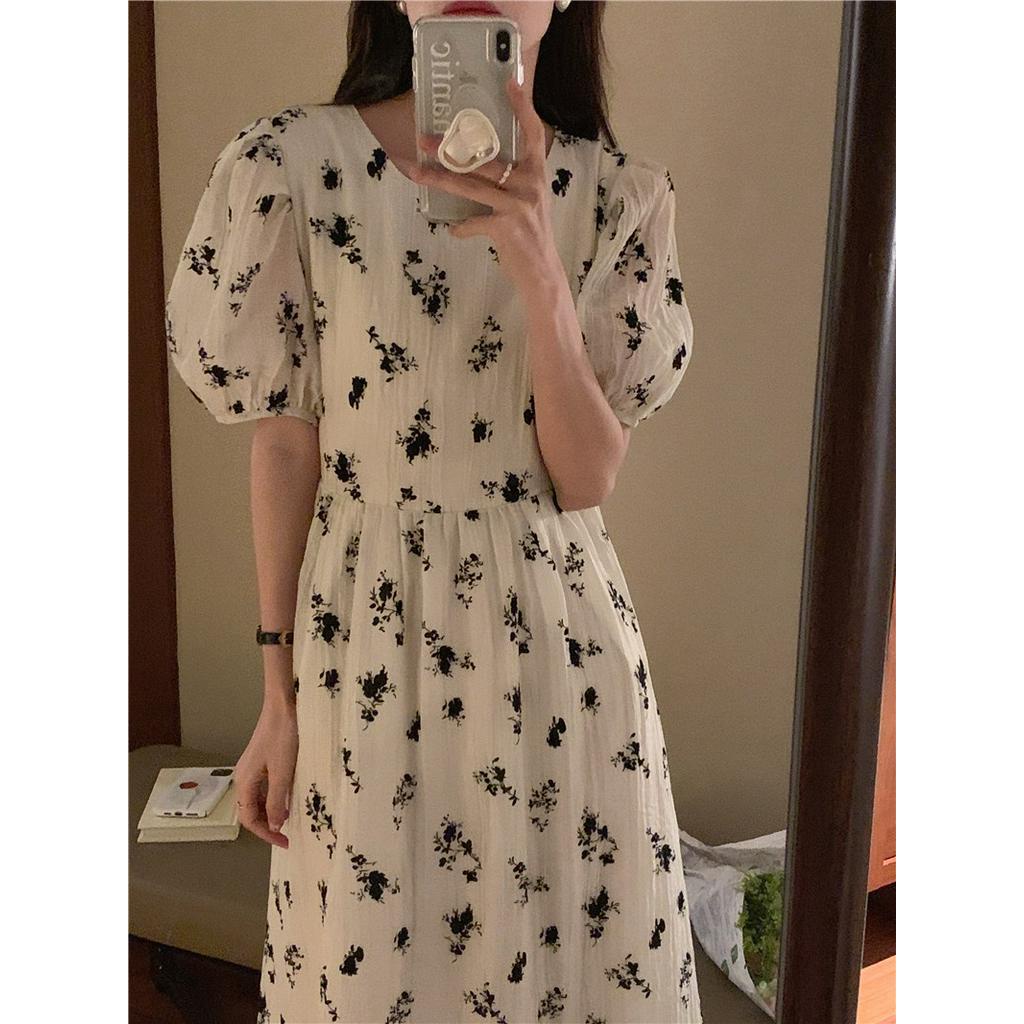 Đầm Cổ Tròn Họa Tiết Hoa Phong Cách Hàn Quốc 53638