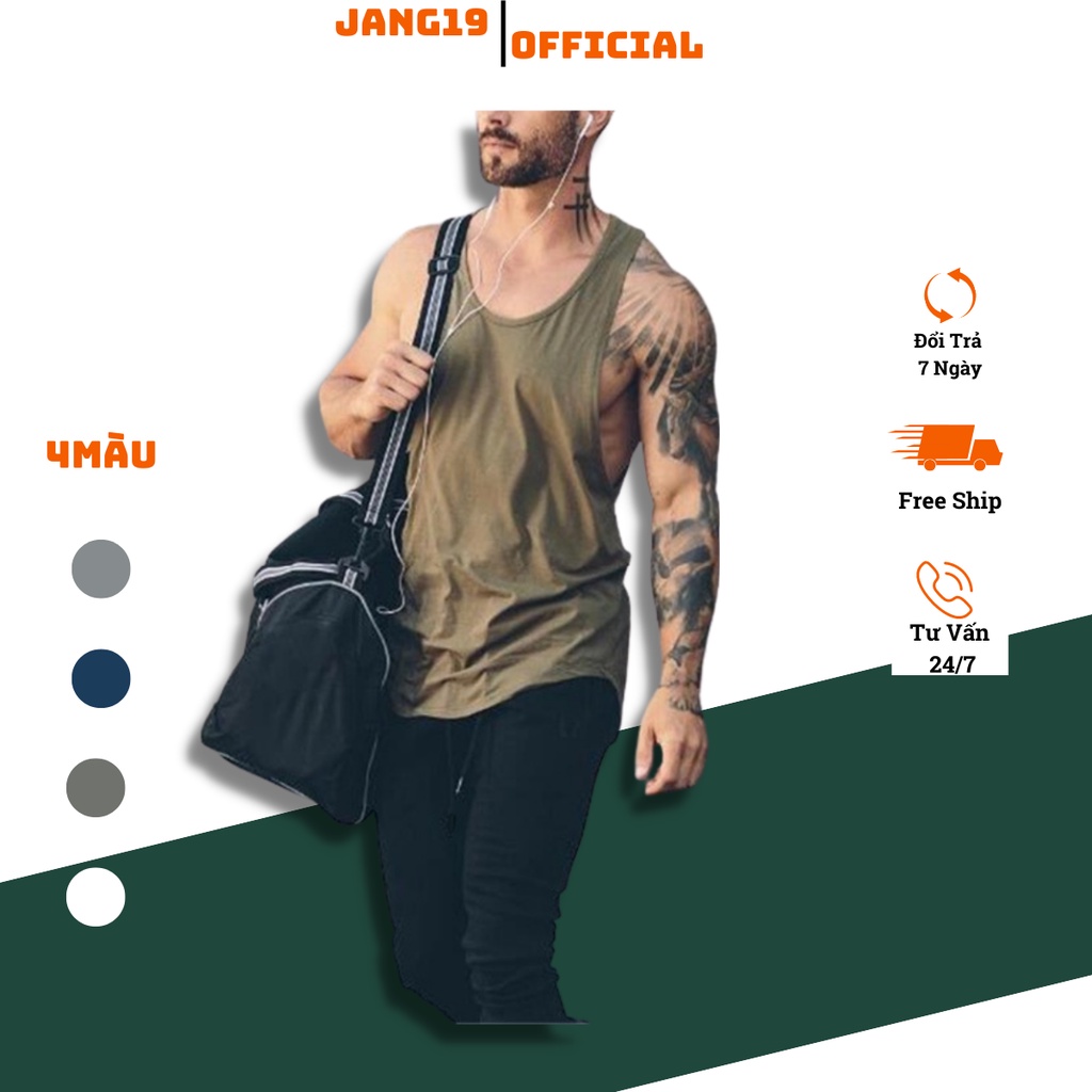 Áo Tank -Top Nam Hở Sườn Đuôi Tôm Chất Liệu Cotton Thương Hiệu Jang19