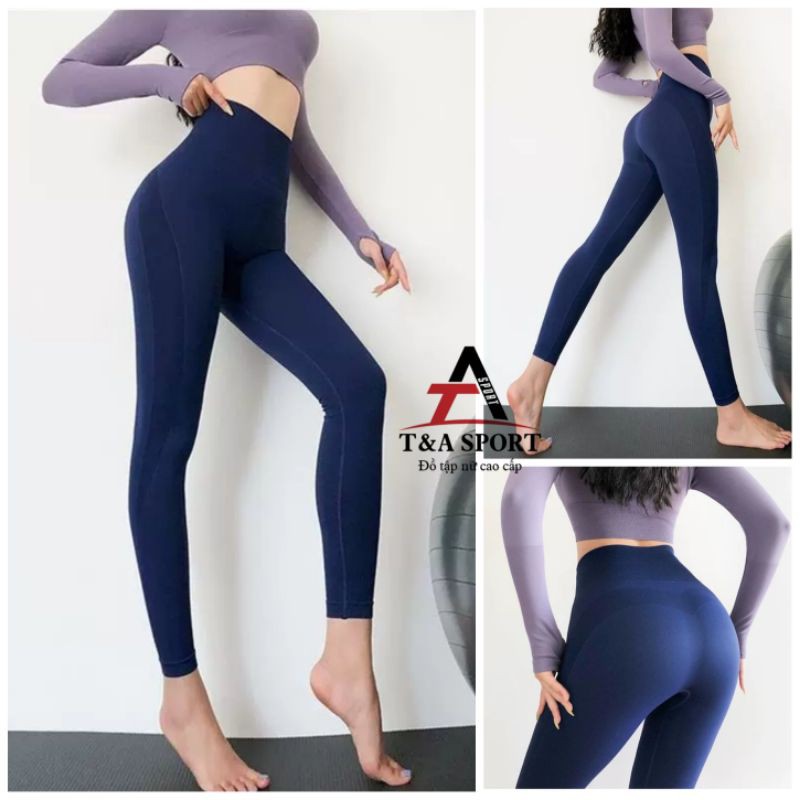 Quần legging tập GYM, YOGA, AEROBIC vải dệt kim, co giãn thoáng mát, mặc tôn dáng, nâng vòng 3