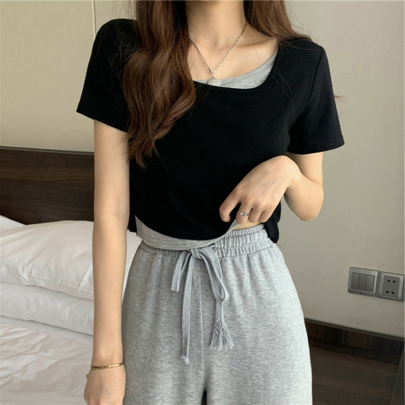 Áo thun croptop nữ SUXI tay ngắn màu trơn thời trang