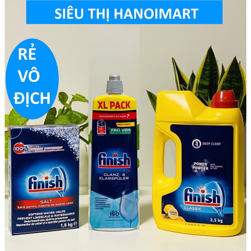 Bột rửa bát Finish 2,5kg + Nước làm bóng finish 750ml + muối rửa bát chén Finish 1.5kg - combo bột finish muối dầu bóng